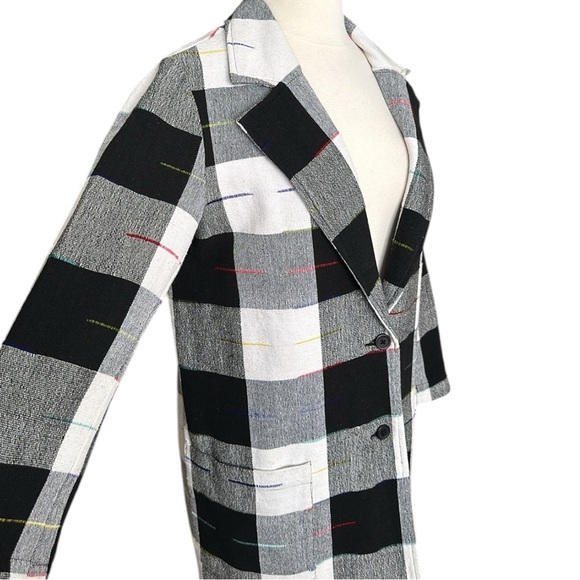 THE ODELLS Anthropologie Cairo Plaid Jacket Black White Mid Length Size Small - Picture 6 of 16